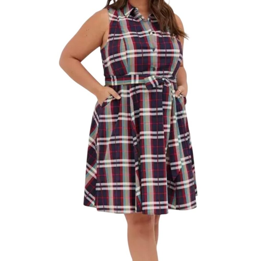 Torrid Poplin Collared Plaid Shirt Dress Size 4 Multi-Color